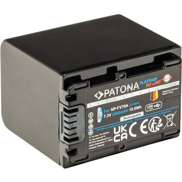 Baterie PATONA pro foto Sony NP-FV70A 2060mAh Li-Ion Platinum, USB-C černá

