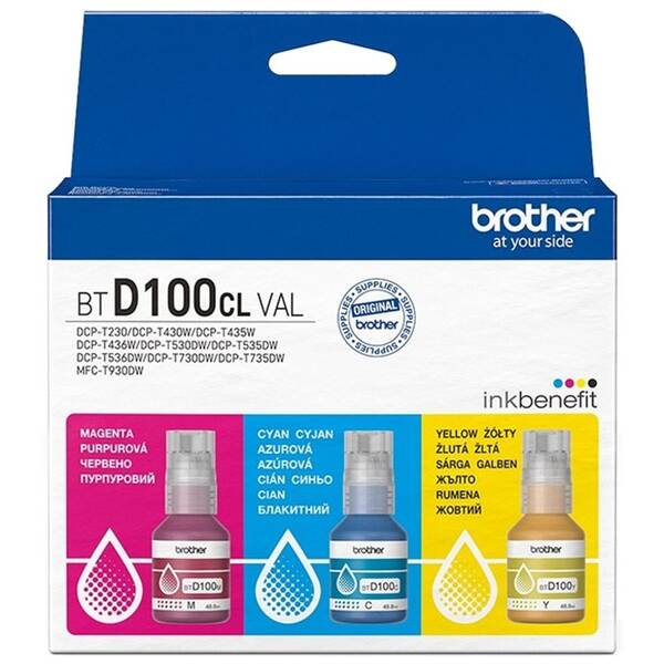 Inkoustová náplň Brother BTD100CLVAL, 3x5000 stran vícebarevná

