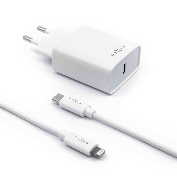 Nabíječka do sítě FIXED USB-C PD, 18W + MFi Lightning kabel 1m bílá

