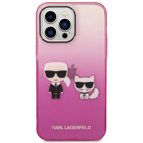 Kryt na mobil Karl Lagerfeld Gradient Karl and Choupette na Apple iPhone 14 Pro Max růžový

