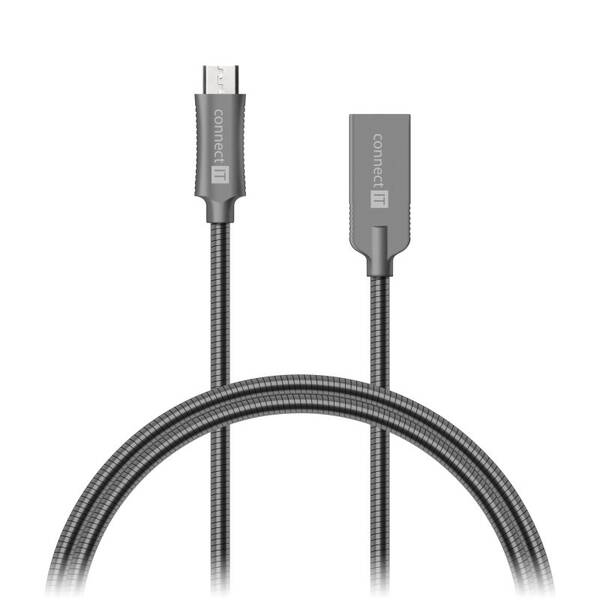 Kabel Connect IT Wirez Steel Knight USB/micro USB, ocelový, opletený, 1m šedý


