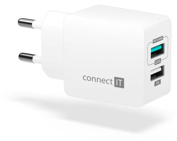Nabíječka do sítě Connect IT Fast Charge 2x USB, 3,4A s funkcí rychlonabíjení bílá

