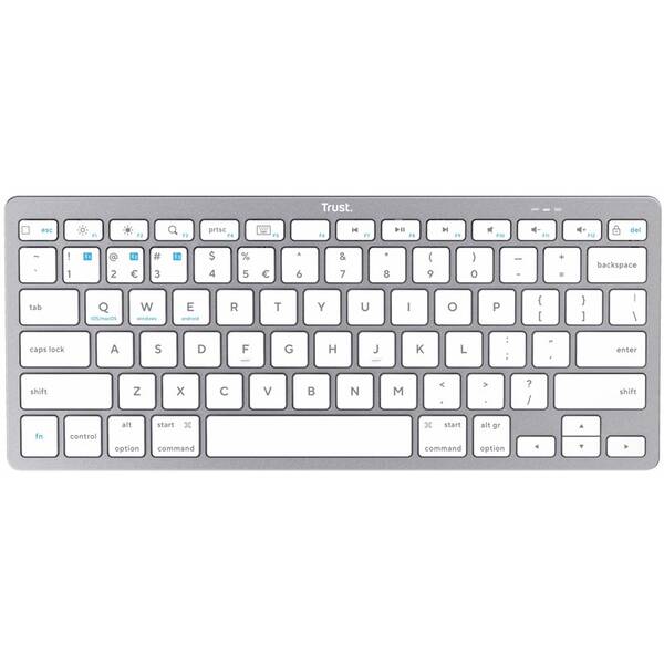 Klávesnice Trust Basics Wireless Bluetooth, CZ/SK layout stříbrná/bílá

