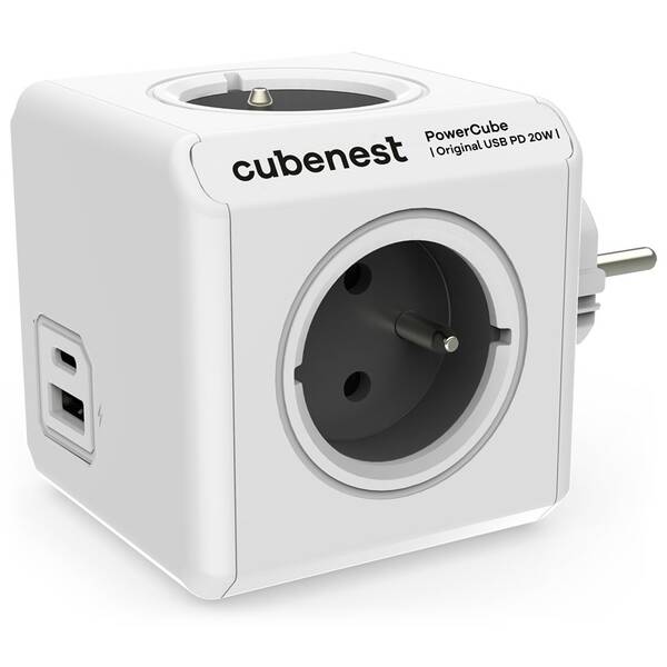 Rozbočovací zásuvka Cubenest Powercube Original USB PD 20W, USB, USB-C, 4x zásuvka šedá barva
