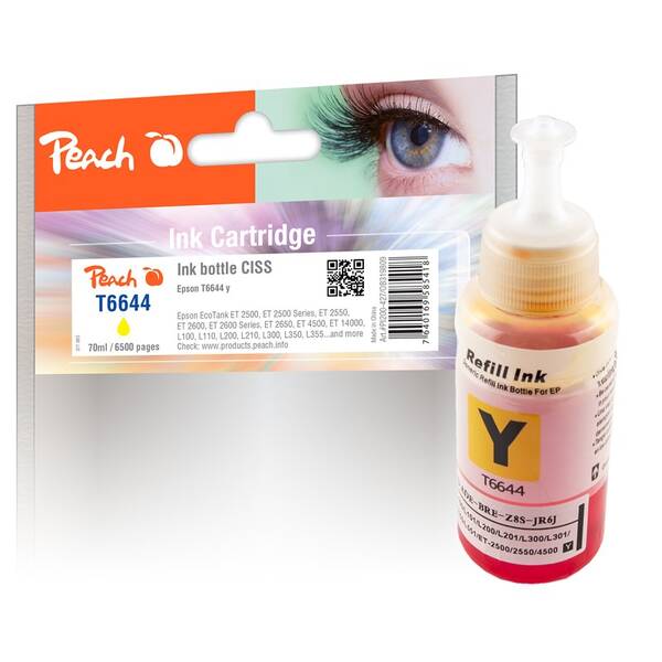 Inkoustová náplň Peach Epson 664Y, T6644, 6500 stran žlutá barva
