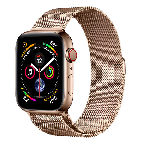 Řemínek RhinoTech milánský tah na Apple Watch 42/44/45/49 mm růžový/zlatý

