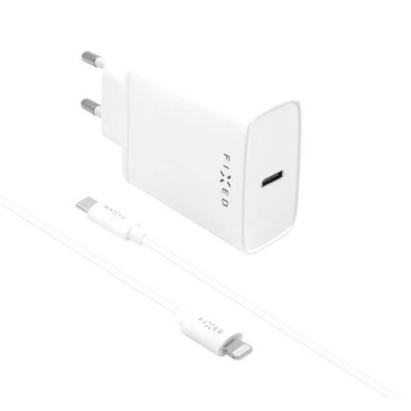 Nabíječka do sítě FIXED USB-C PD 20W, MFI + Lightning kabel 1m bílá

