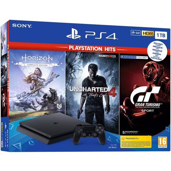 Herní konzole Sony 1 TB + Gran Turismo Sport + Uncharted 4 + Horizon Zero Dawn 


