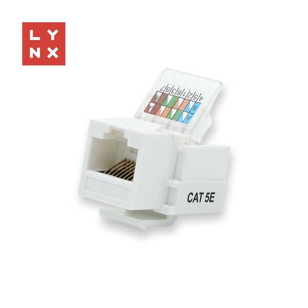Spojka Lynx UTP Cat5e, samozařevácí, 90 stp. bílá

