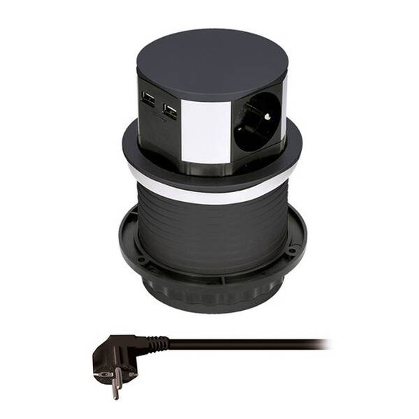 Kabel prodlužovací Solight výsuvný blok, 3x zásuvka, 2x, USB, 1,5m černý

