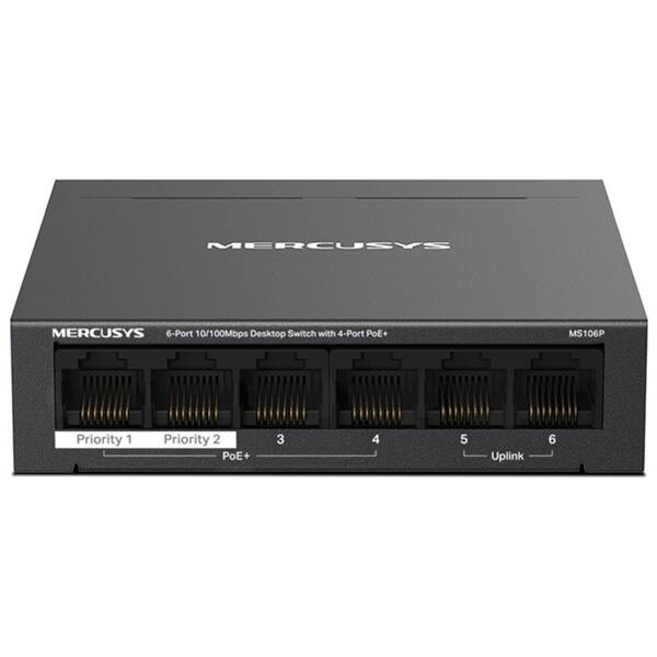 Switch Mercusys MS106P 6-Port FE (4-Port PoE+ 67W) černý

