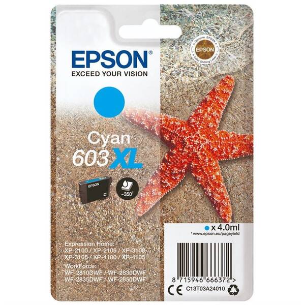 Inkoustová náplň Epson 603XL, 350 stran azurová

