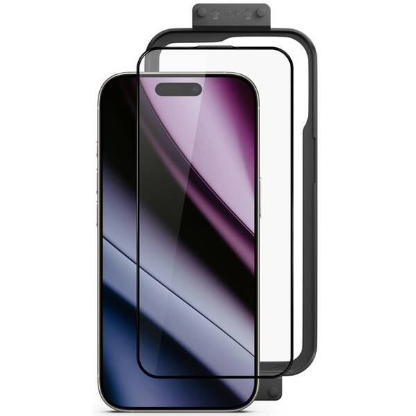 Tvrzené sklo Epico Hero 3D s instalačním rámečkem na Apple iPhone 15/16 

