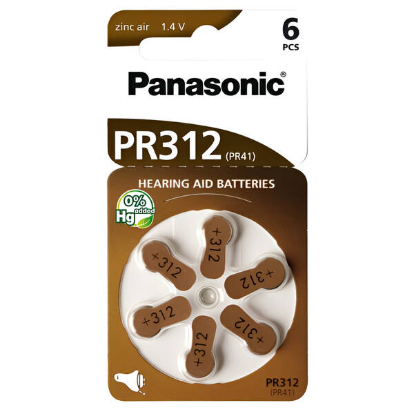 Baterie do naslouchadel Panasonic PR312, blistr 6ks 

