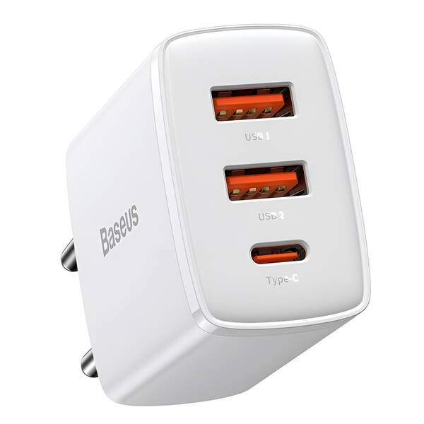 Nabíječka do sítě Baseus 2x USB-A, 1x USB-C, 30W bílá

