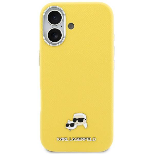 Kryt na mobil Karl Lagerfeld PU Karl and Choupette Heads Pins MagSafe na Apple iPhone 17 žlutý

