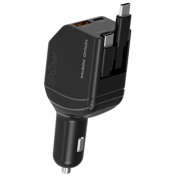 Adaptér do auta Mobile Origin CA22 90W, USB-C + USB-A, 2x USB-C kabel černý

