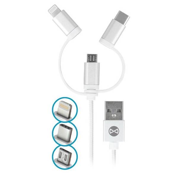 Kabel Forever 3v1, USB/Micro USB + Lightning + USB-C, 1m bílý

