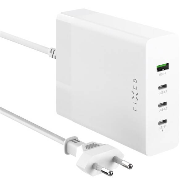 Nabíječka do sítě FIXED Charging Station 3xUSB-C/ 1xUSB-A, GaN, PD 3.0, 200 W bílá

