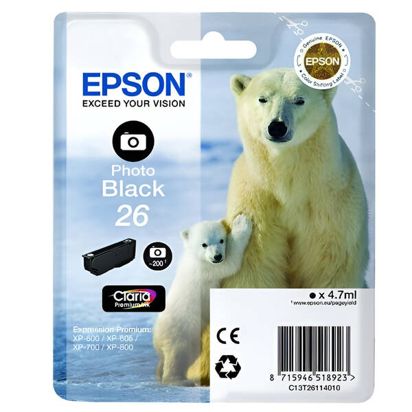 Inkoustová náplň Epson 26, 200 stran - foto černá 


