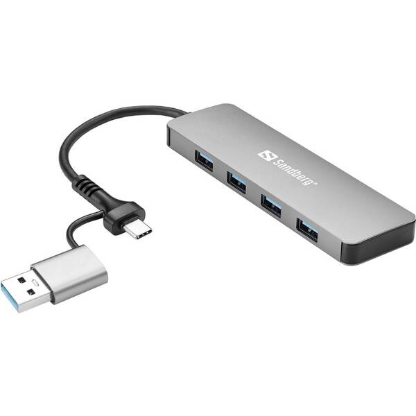 USB Hub Sandberg USB-C/A, 4× USB 3.0 stříbrný

