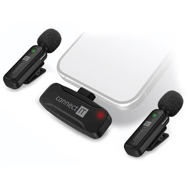 Mikrofon Connect IT Wireless Lavalier USB-C (2 ks + receiver) černý

