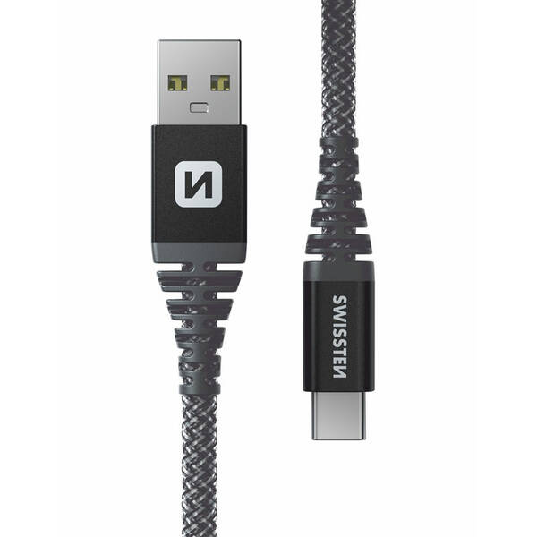 Kabel Swissten ARAMID REINFORCED USB/USB-C, 1,5 m antracitový

