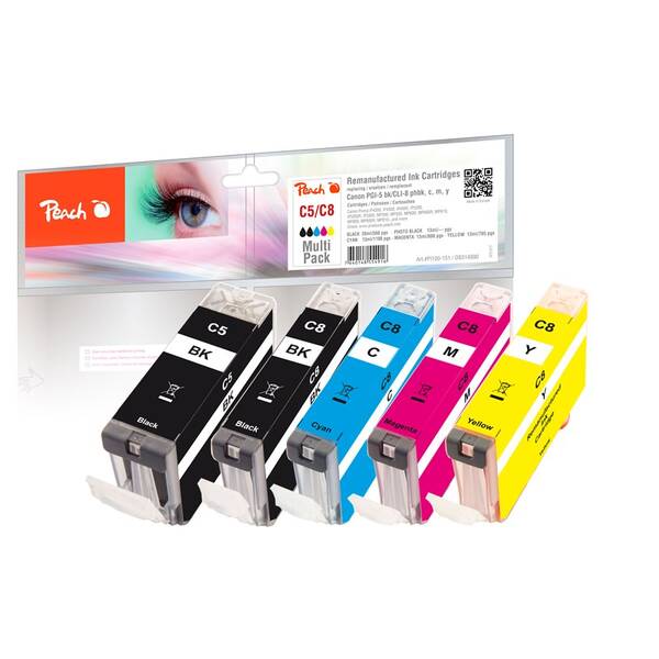 Inkoustová náplň Peach Canon PGI5/CLI8, MultiPac, 1x26 ml, 4x13 ml vícebarevná

