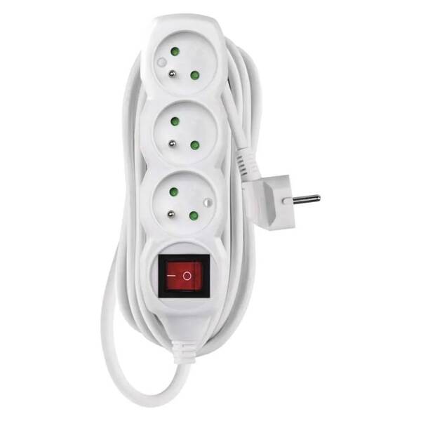 Kabel prodlužovací EMOS 3x zásuvka, vypínač, 5m bílý


