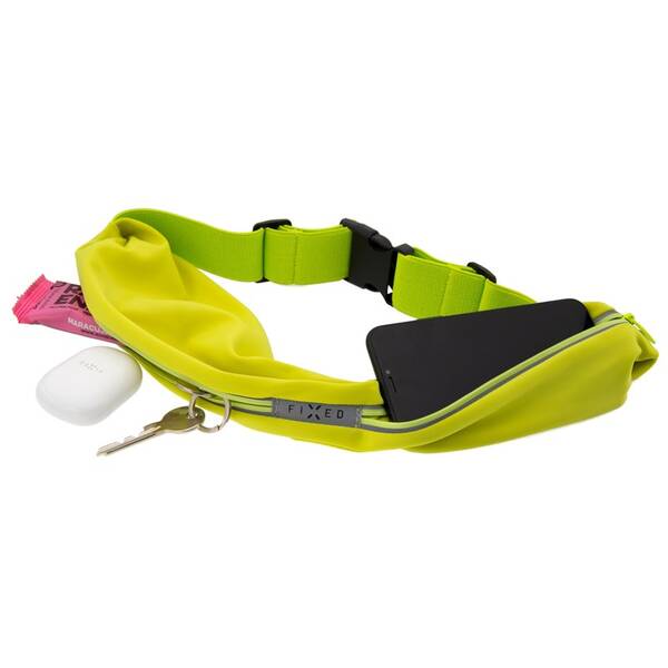 Pouzdro na mobil sportovní FIXED Sportbelt Duo se dvěmi kapsami zelené

