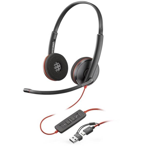 Headset HP Poly Blackwire 3220, USB-C/A adaptér, stereo černý

