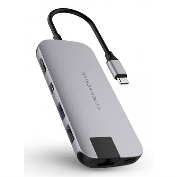 USB Hub HyperDrive Slim USB-C/HDMI, 2x USB 3.1, Mini Display Port, USB-C, RJ45, SD, Micro SD šedý

