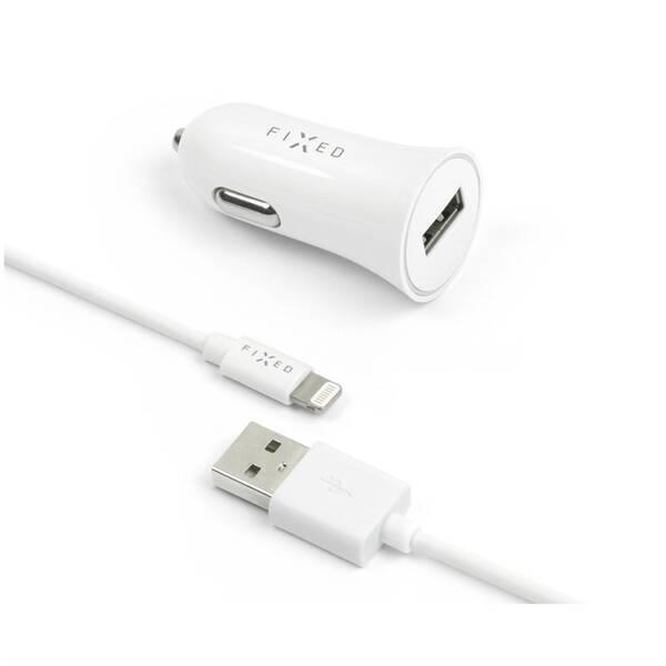 Adaptér do auta FIXED 1x USB, 2,4A + Lightning kabel bílý

