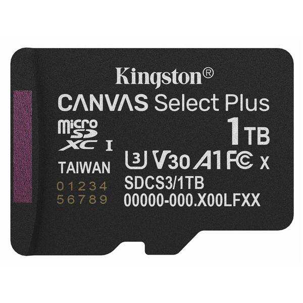 Paměťová karta Kingston Canvas Select Plus MicroSDXC 1TB UHS-I U3 (R150/W30) černá

