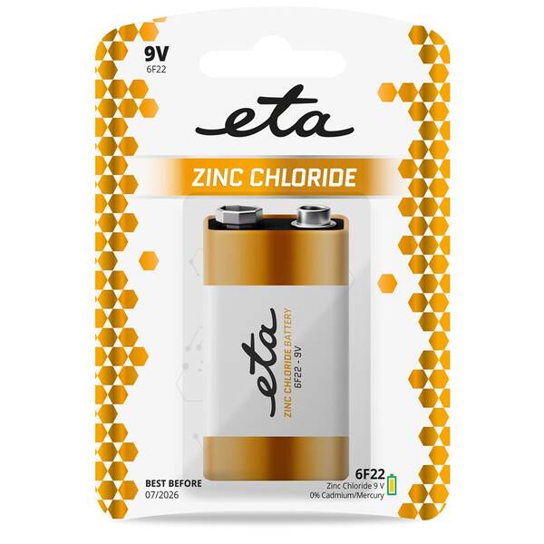 Baterie zinkochloridová ETA 6F22, 9V, blistr 1ks 

