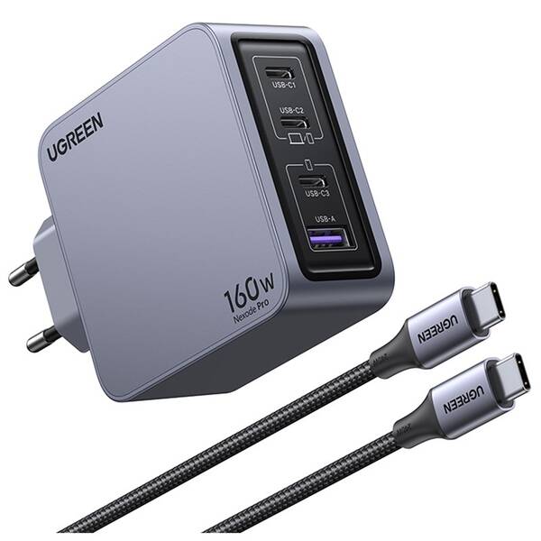 Nabíječka do sítě UGREEN Nexode 160 W GaN, 1x USB. 3x USB-C šedá

