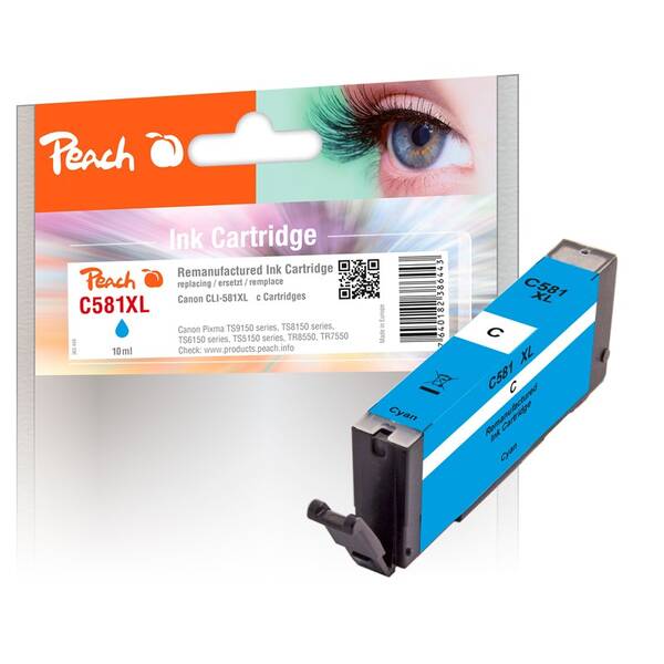 Inkoustová náplň Peach Canon CLI-581XL, 10ml azurová

