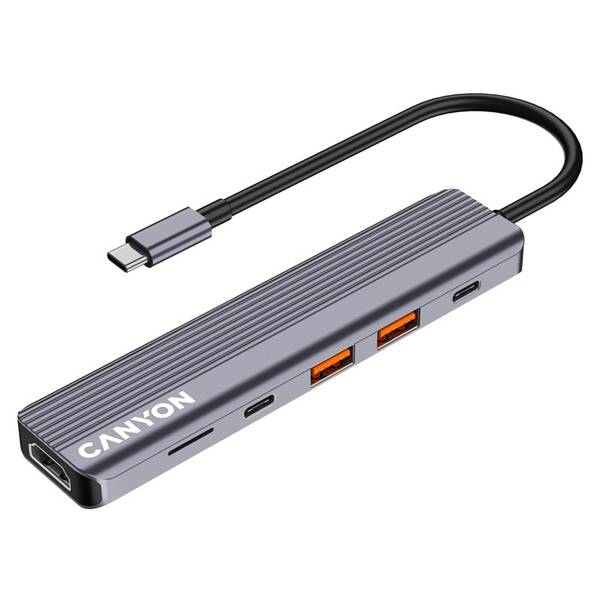 USB Hub Canyon DS-17 6in1 4k USB-C šedý

