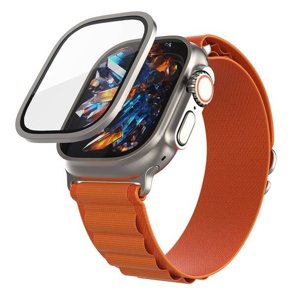 Tvrzené sklo FIXED Armor prémiové, s ocelovým rámečkem na Apple Watch Ultra (49mm) titanium

