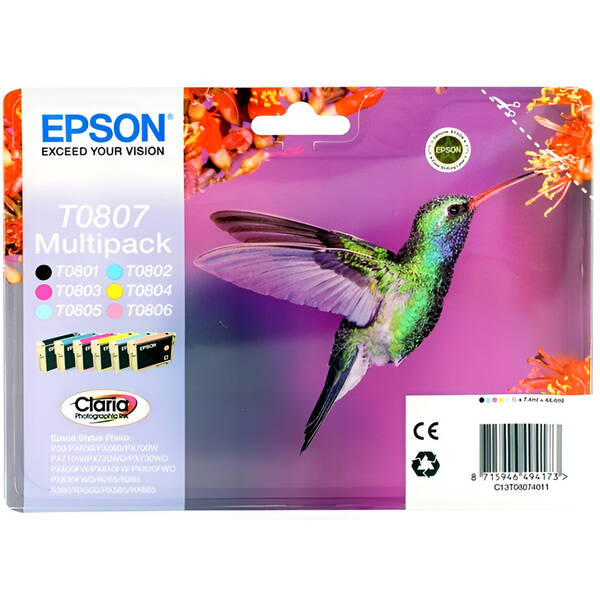 Inkoustová náplň Epson T0807, 6x 7,4 ml vícebarevná

