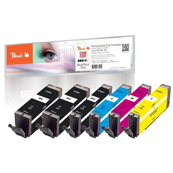 Inkoustová náplň Peach Canon PGI580, CLI581 MultiPac Plus, 2x11, 4x5,6 ml vícebarevná

