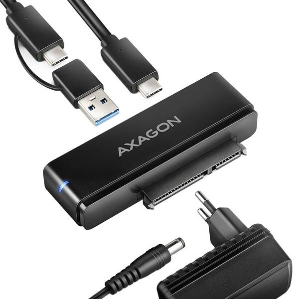 Adaptér Axagon Fast Port X - 2.5"/3.5" SSD/HDD, USB-C 10 Gbps černý

