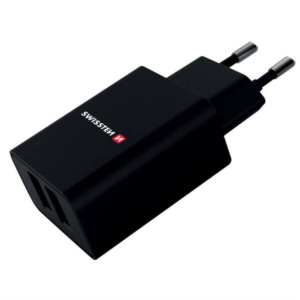 Nabíječka do sítě Swissten 2x USB 2,1 A + USB-C kabel 1,2 m černá

