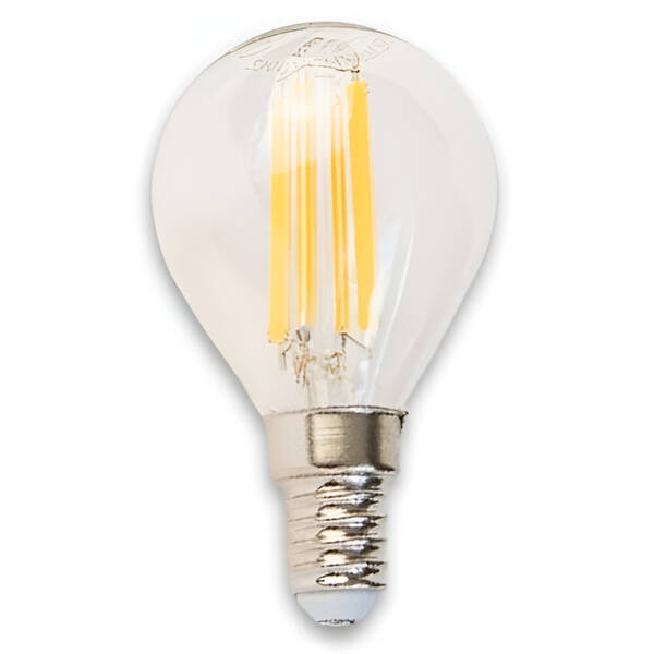 Žárovka LED Tesla Lightning miniglobe filament E14, 6W, teplá bílá 

