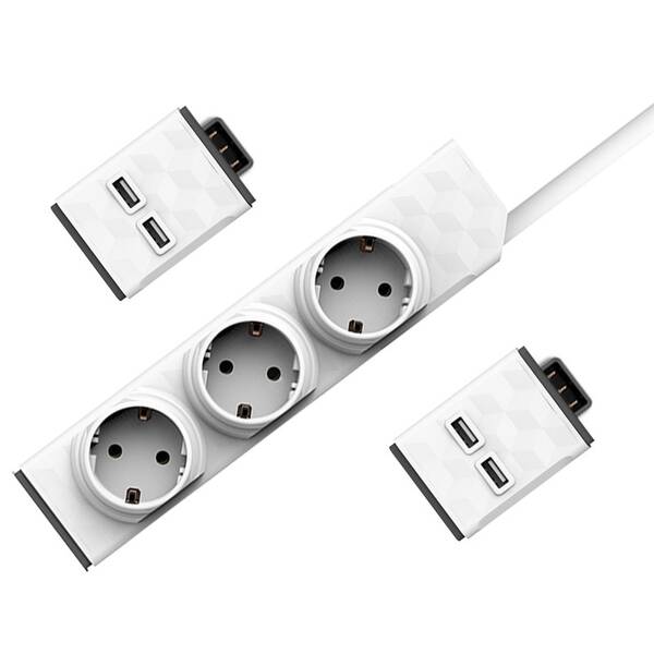 Kabel prodlužovací Powercube Modular Switch 1,5m + 2x USB modul bílý


