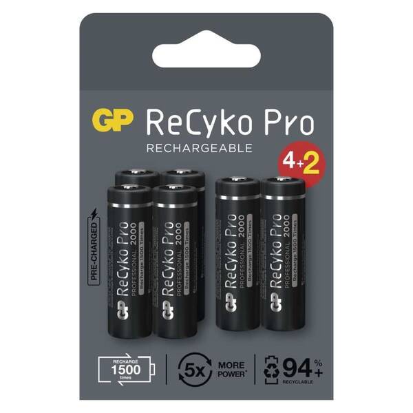 Baterie nabíjecí GP ReCyko Pro, HR06, AA, 2000mAh, NiMH, krabička 6ks 

