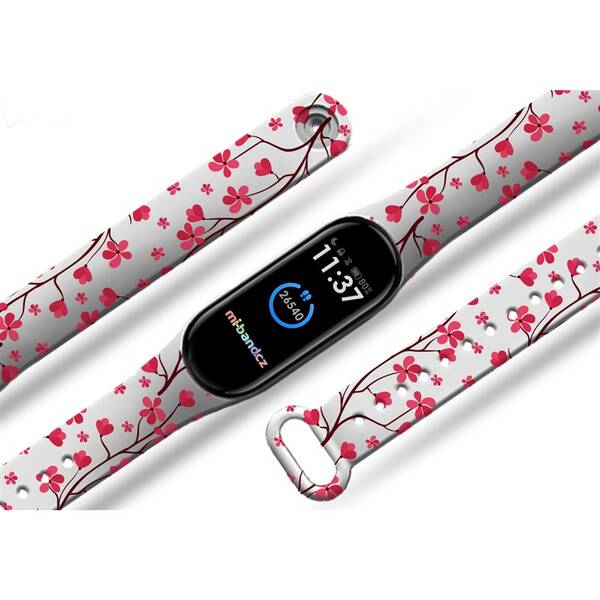 Řemínek Mi-Band na Xiaomi Mi Band 3/4 - motiv Sakura, bílý 


