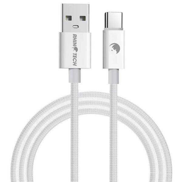 Kabel RhinoTech USB-A/USB-C, 1 m, opletený bílý

