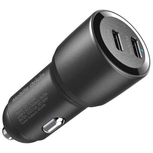 Adaptér do auta Mobile Origin 60W 2xUSB-C černý

