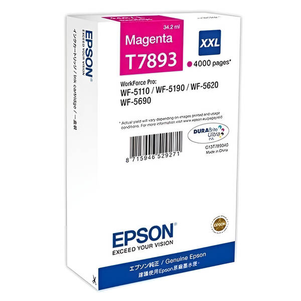 Inkoustová náplň Epson T7893 XXL, 4000 stran purpurová

